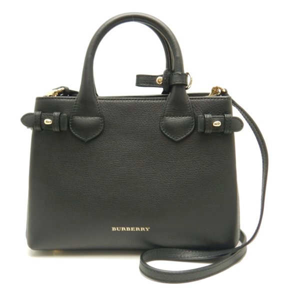 Burberry Small Banner Bag Calf Canvas Check Pattern Crossbody Black - Picture 1 of 8